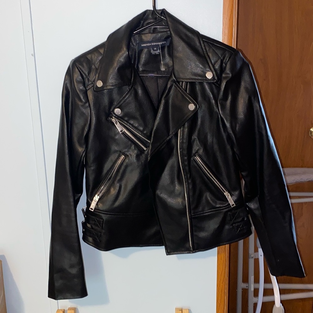 Black leather bomber jacket